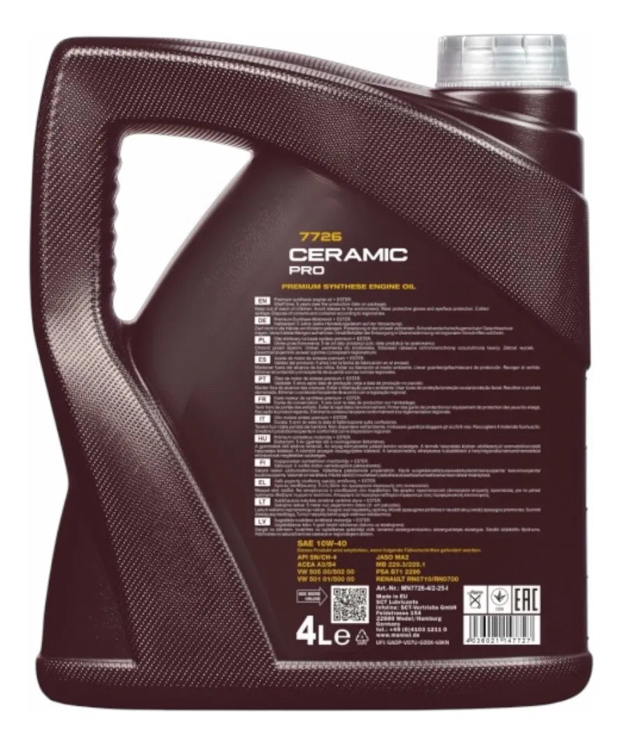 Aceite Para Motor Mannol 10w40 Ceramic Pro 7726 + Ester 4 Litros