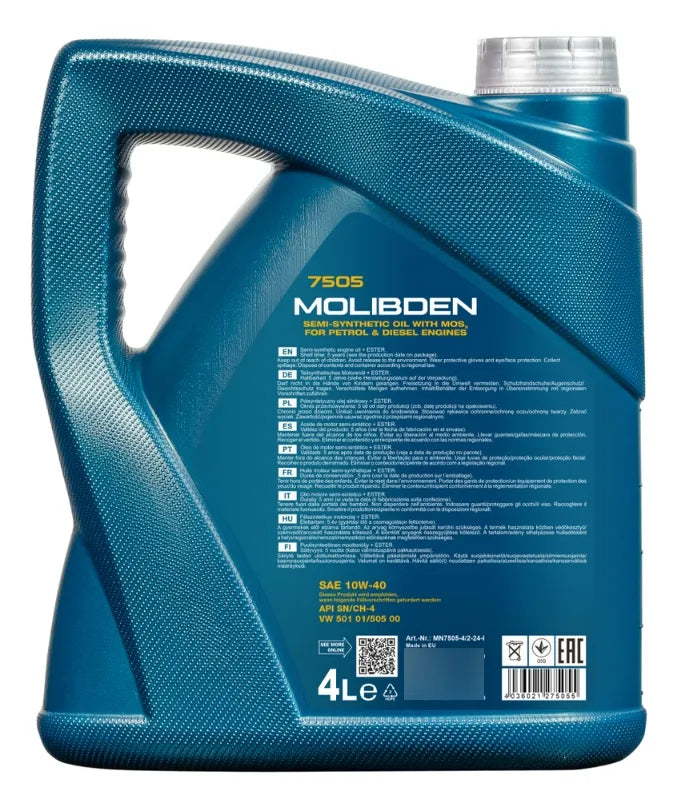 Aceite Motor Mannol 7505 Molibden 10W-40 - 4L - con MoS2 Antifricción