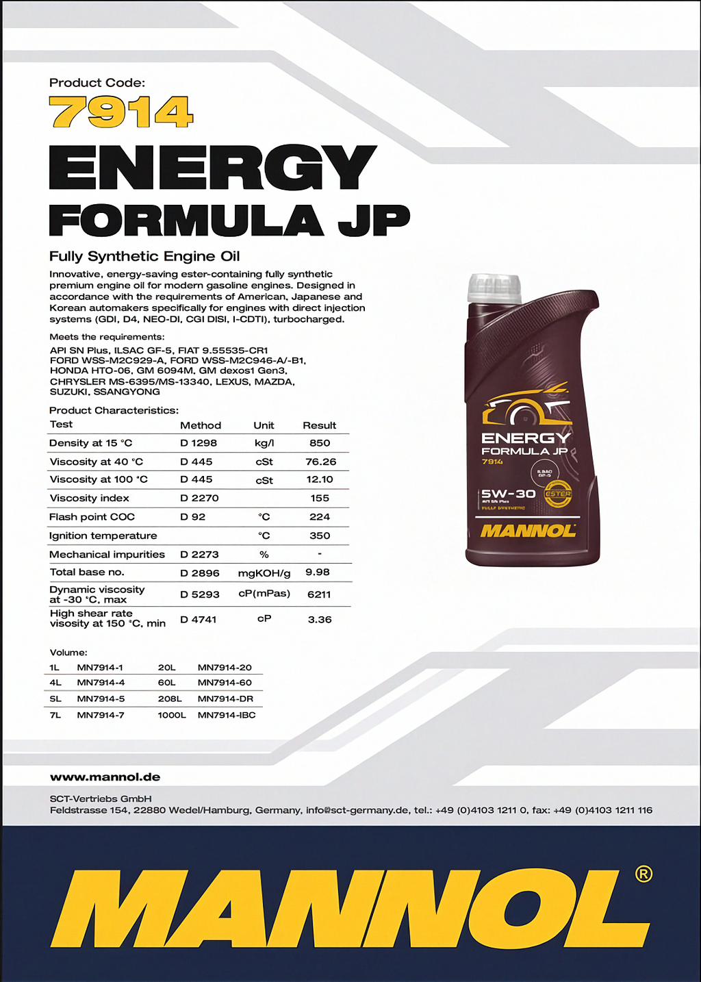 Aceite 5W30 Mannol Energy Formula JP 7914 Full Sintetico 4 lt