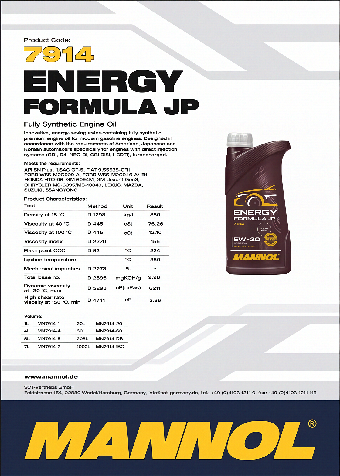 Aceite 5W30 Mannol Energy Formula JP 7914 Full Sintetico 4 lt